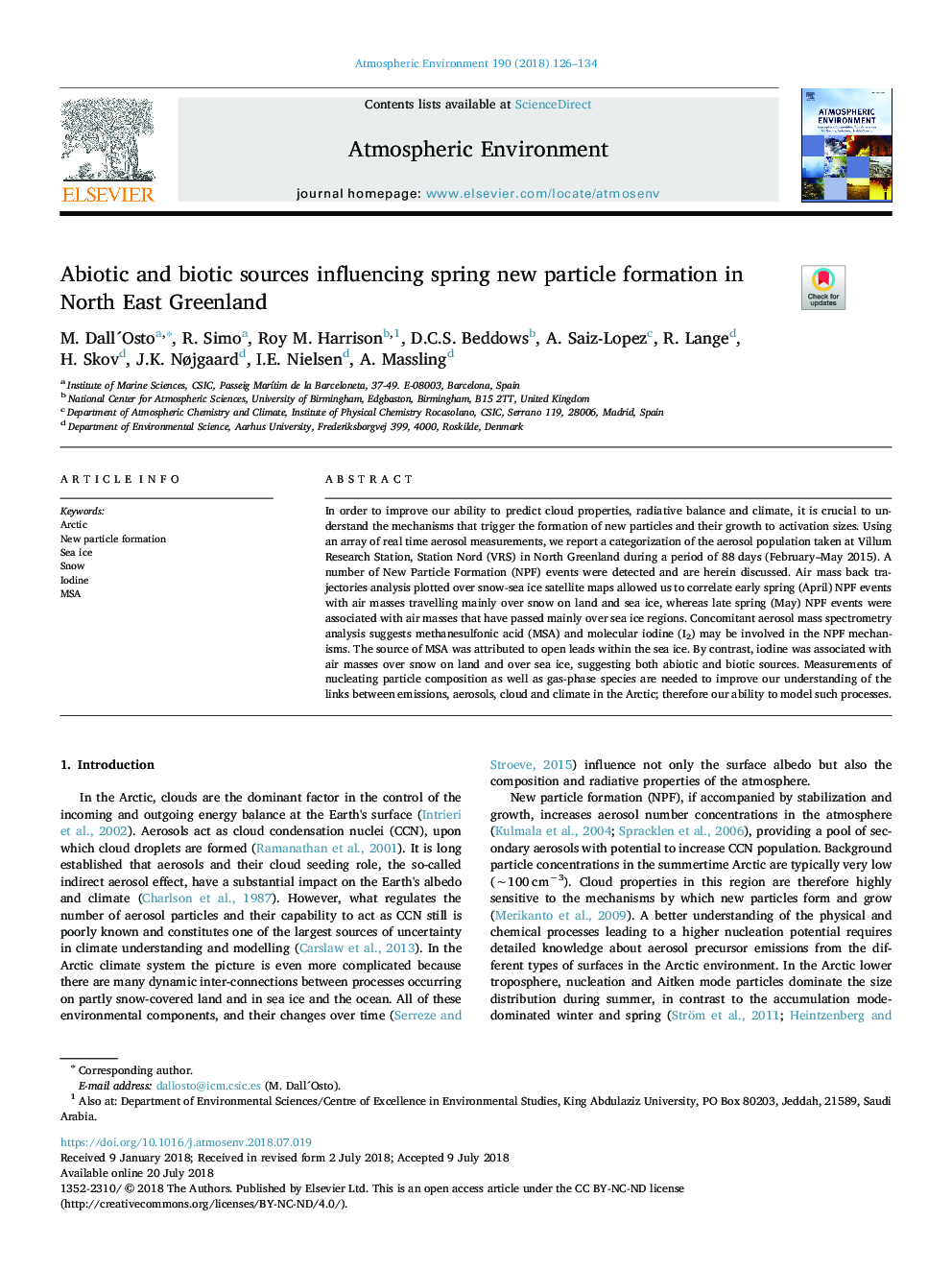 Abiotic and biotic sources influencing spring new particle formation in North East Greenland