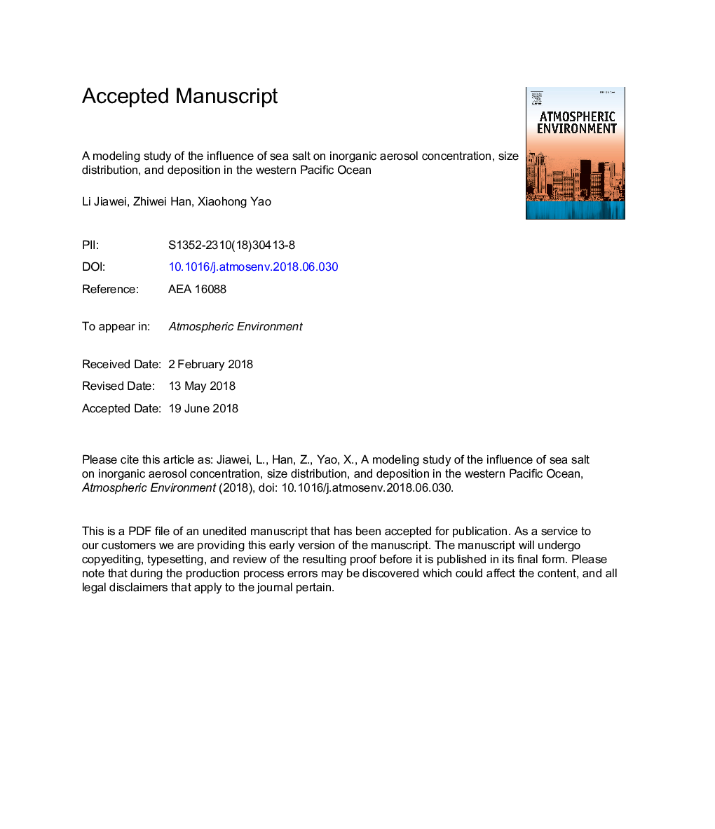 A modeling study of the influence of sea salt on inorganic aerosol concentration, size distribution, and deposition in the western Pacific Ocean