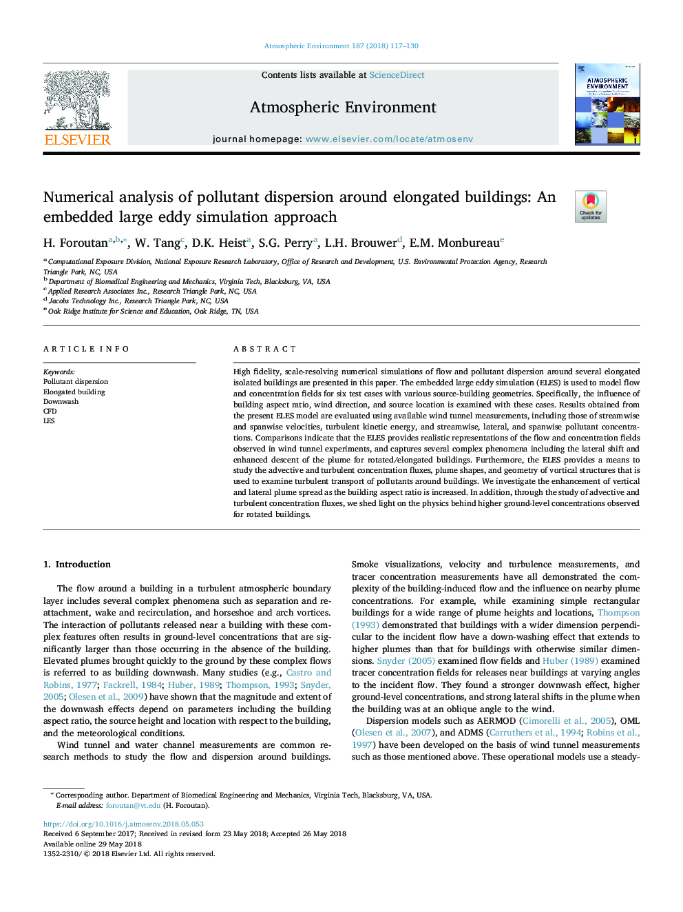 Numerical analysis of pollutant dispersion around elongated buildings: An embedded large eddy simulation approach