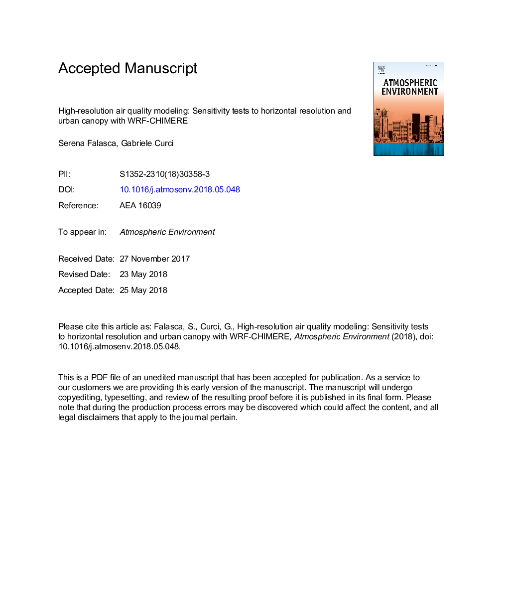 High-resolution air quality modeling: Sensitivity tests to horizontal resolution and urban canopy with WRF-CHIMERE