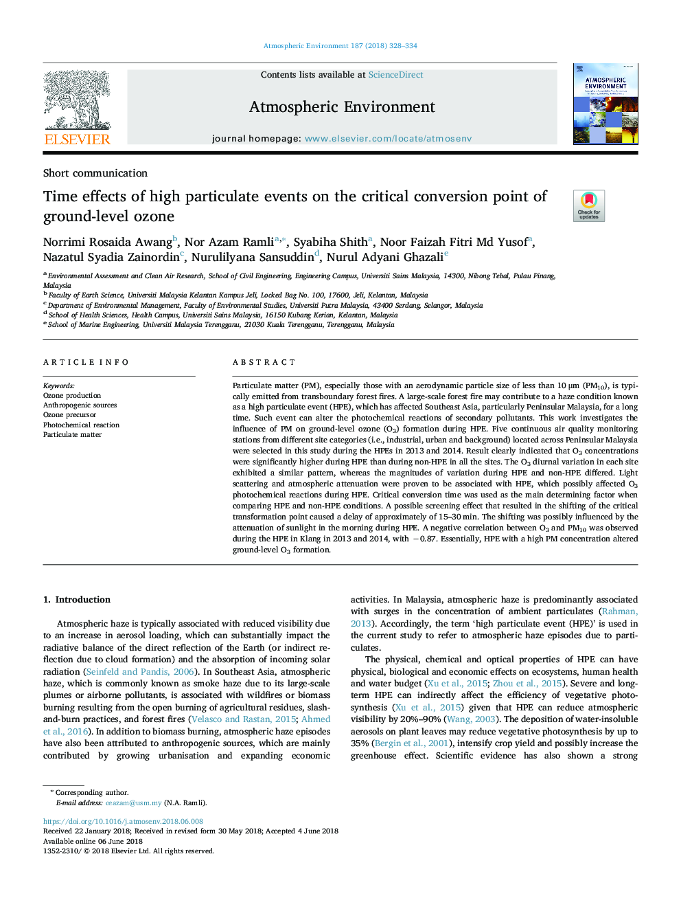 Time effects of high particulate events on the critical conversion point of ground-level ozone