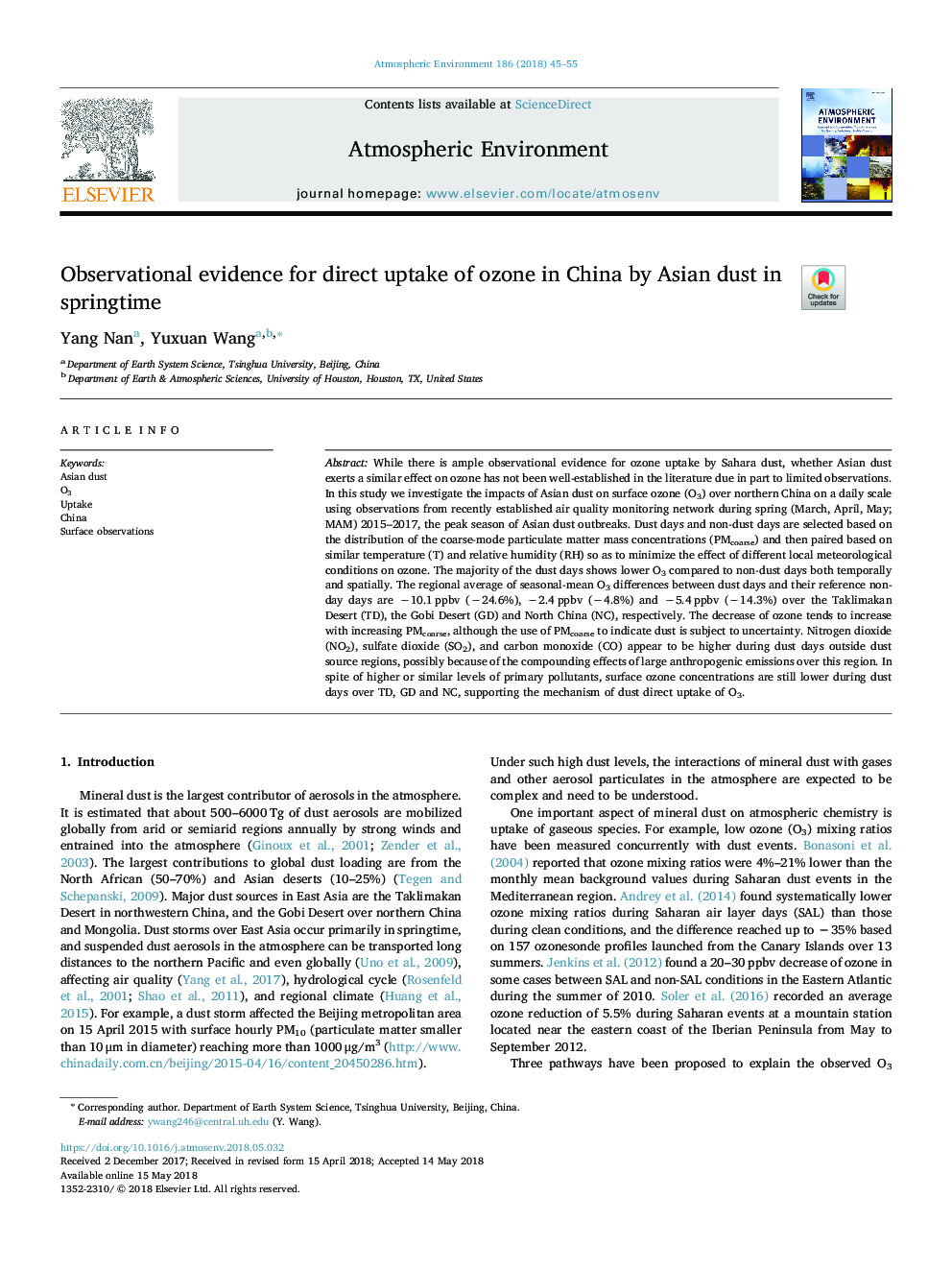 Observational evidence for direct uptake of ozone in China by Asian dust in springtime