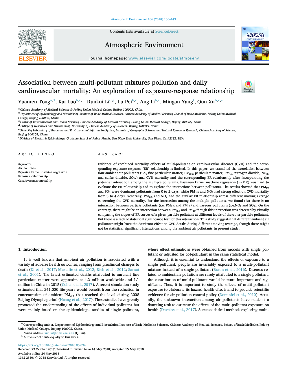 Association between multi-pollutant mixtures pollution and daily cardiovascular mortality: An exploration of exposure-response relationship