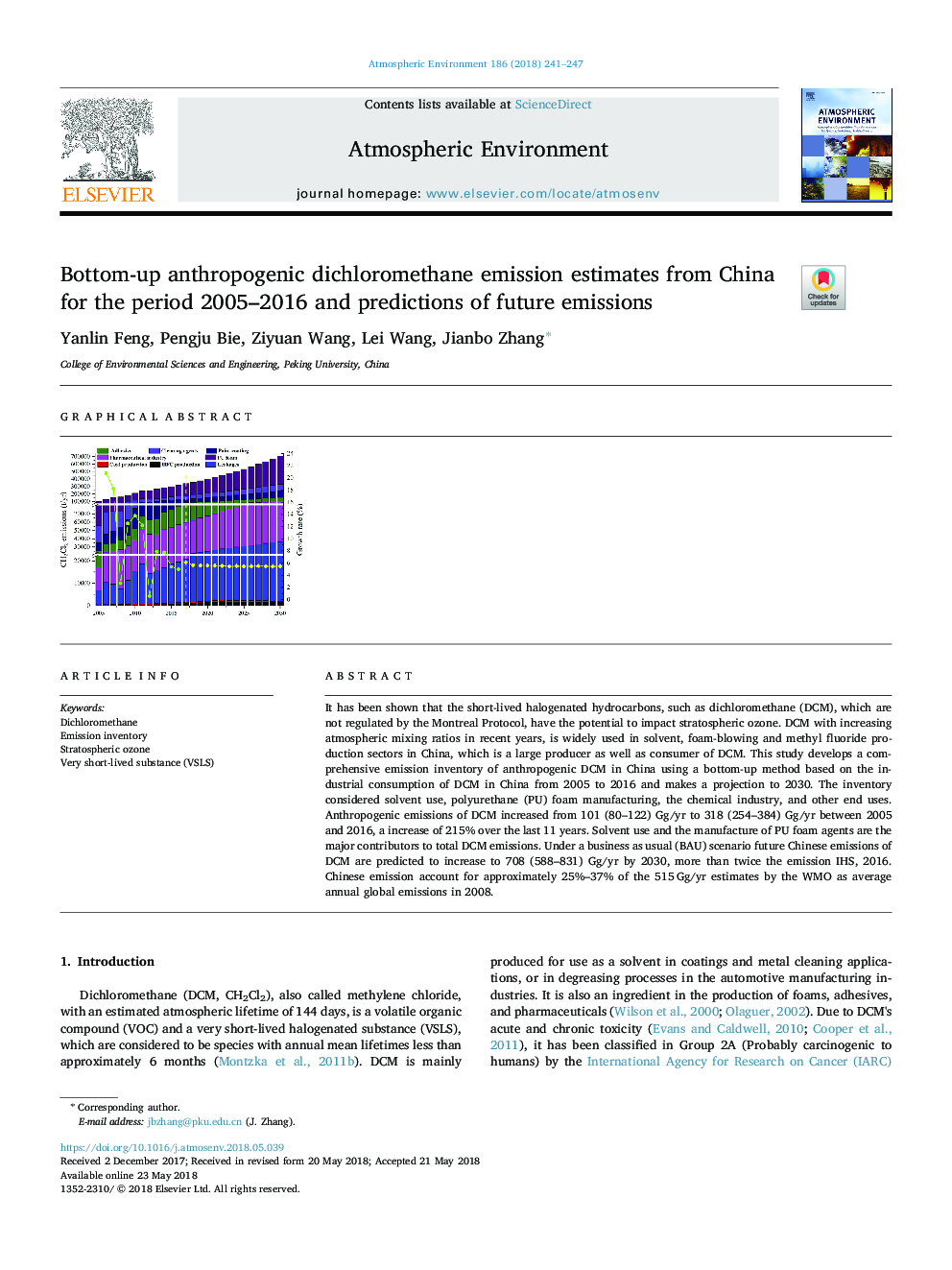 عکس صفحه اول مقاله: Bottom-up anthropogenic dichloromethane emission estimates from China for the period 2005-2016 and predictions of future emissions Bottom-up anthropogenic dichloromethane emission estimates from China for the period 2005-2016 and predictions of future emissions