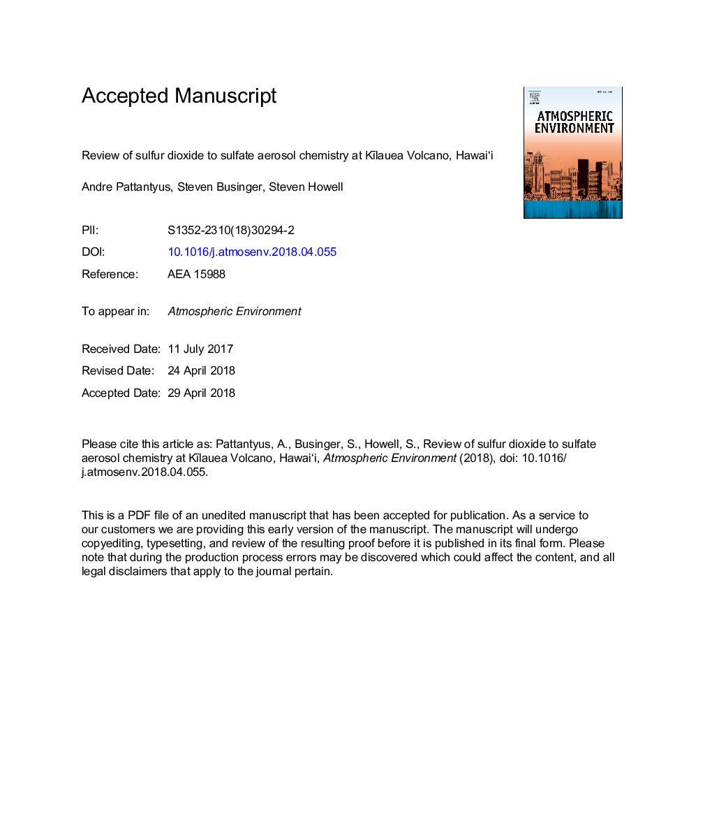 Review of sulfur dioxide to sulfate aerosol chemistry at KÄ«lauea Volcano, Hawai'i