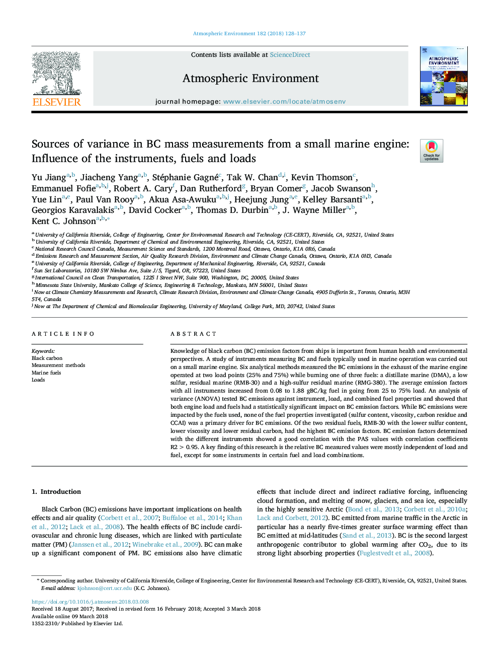 Sources of variance in BC mass measurements from a small marine engine: Influence of the instruments, fuels and loads