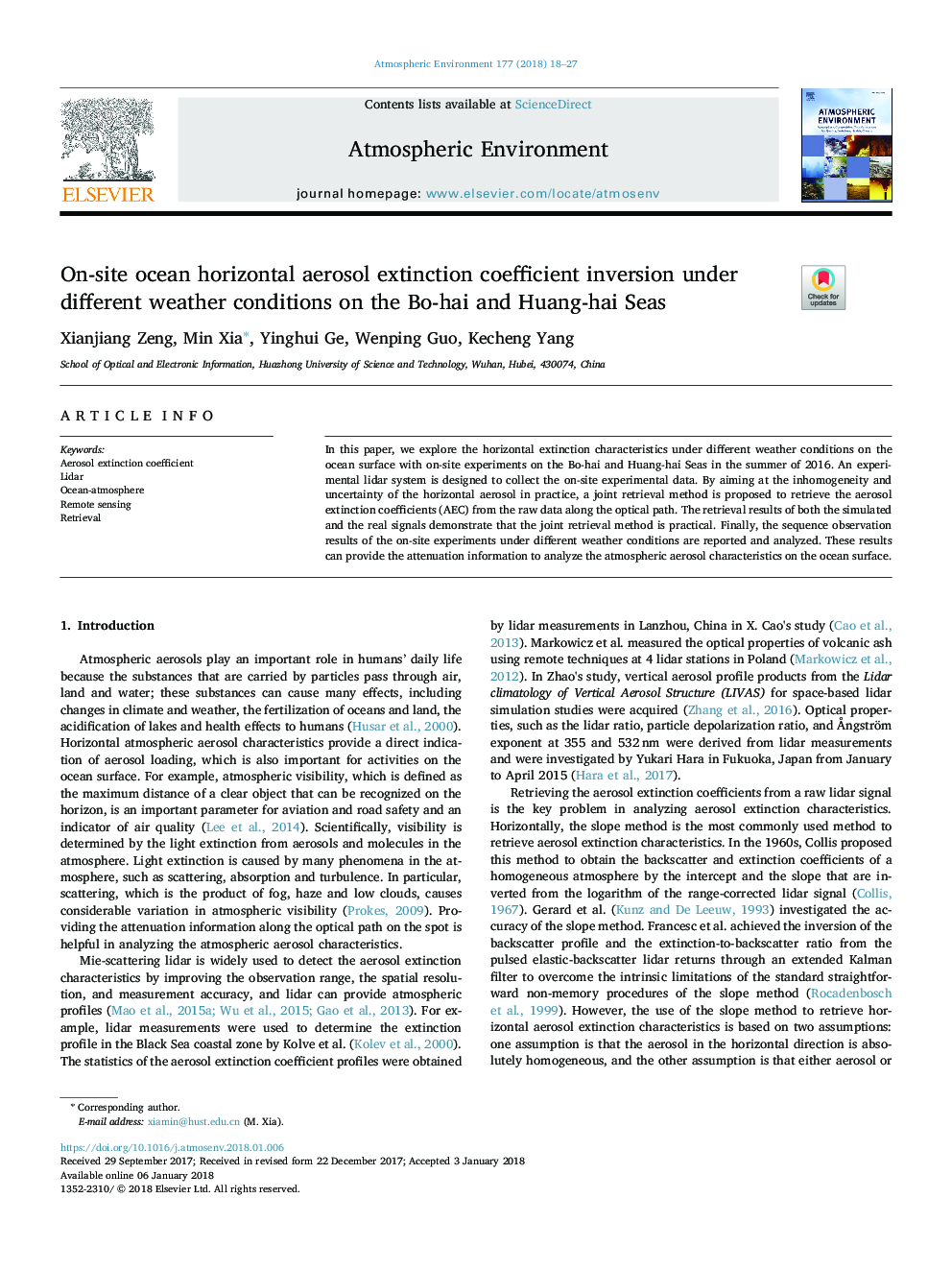 On-site ocean horizontal aerosol extinction coefficient inversion under different weather conditions on the Bo-hai and Huang-hai Seas