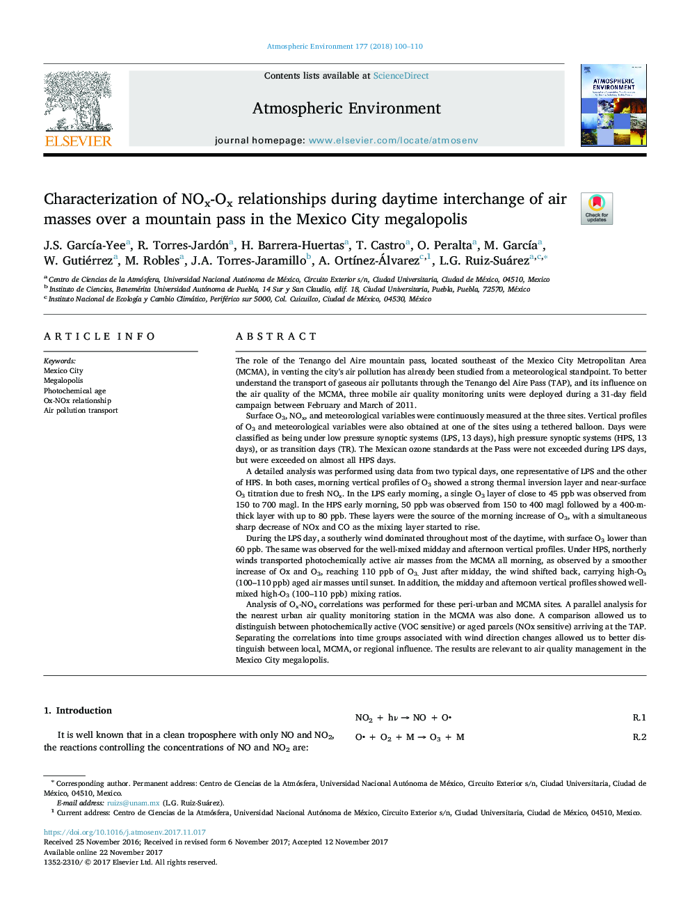 Characterization of NOx-Ox relationships during daytime interchange of air masses over a mountain pass in the Mexico City megalopolis