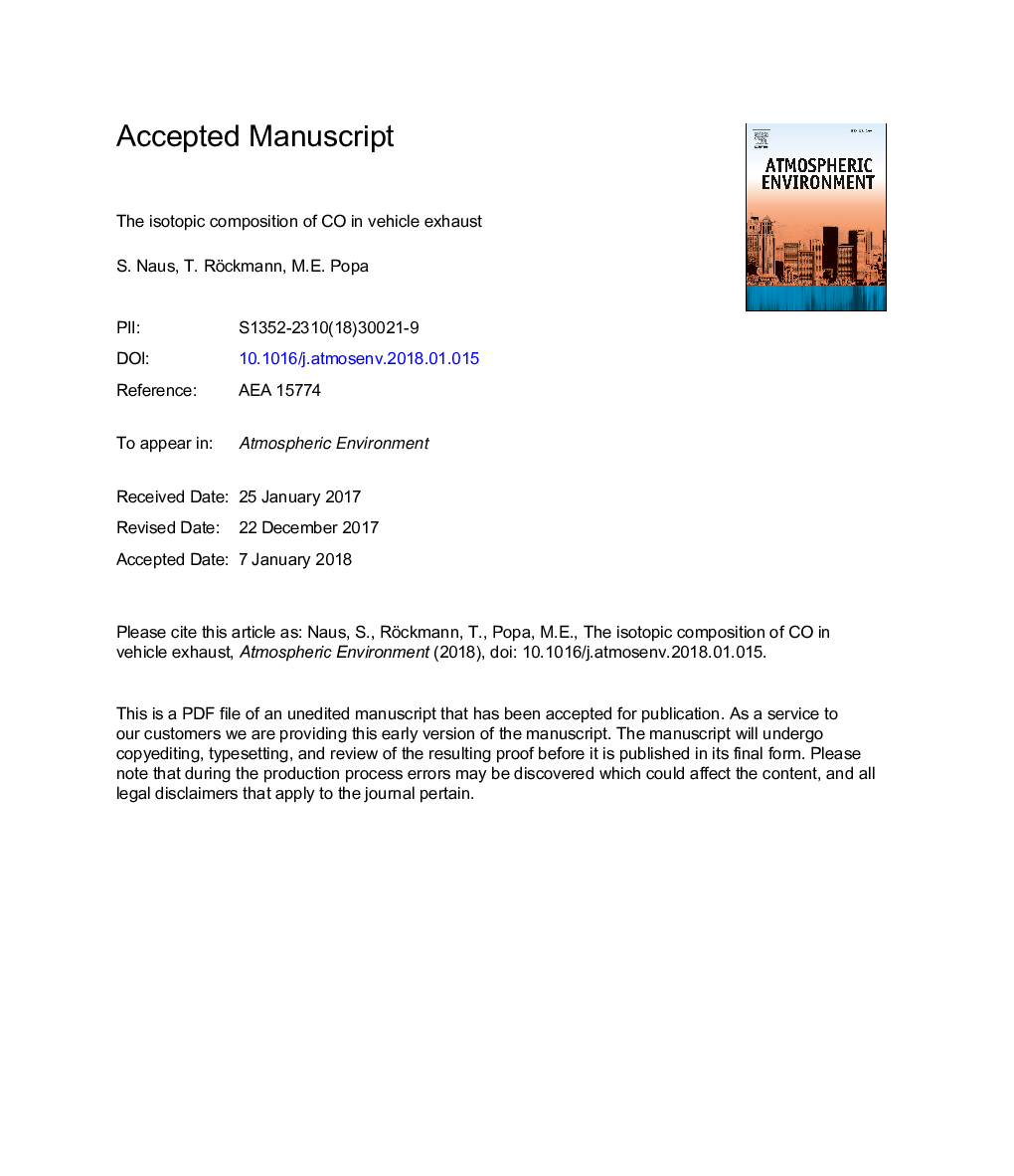 The isotopic composition of CO in vehicle exhaust