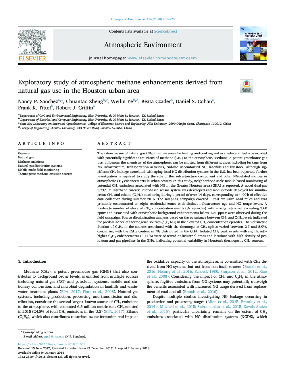 Exploratory study of atmospheric methane enhancements derived from natural gas use in the Houston urban area