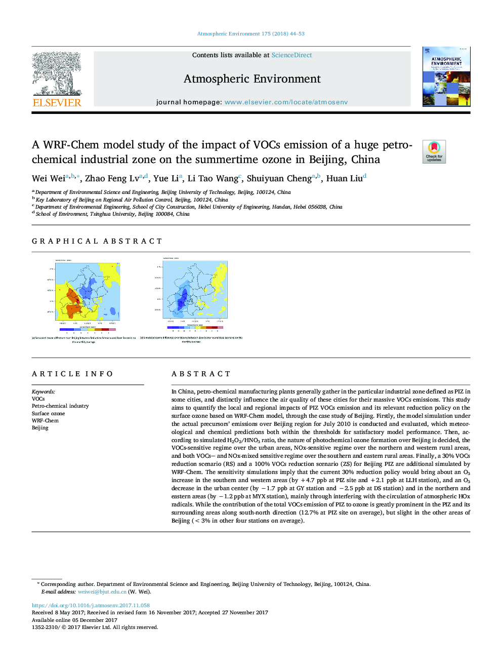 عکس صفحه اول مقاله: A WRF-Chem model study of the impact of VOCs emission of a huge petro-chemical industrial zone on the summertime ozone in Beijing, China A WRF-Chem model study of the impact of VOCs emission of a huge petro-chemical industrial zone on the summertime ozone in Beijing, China