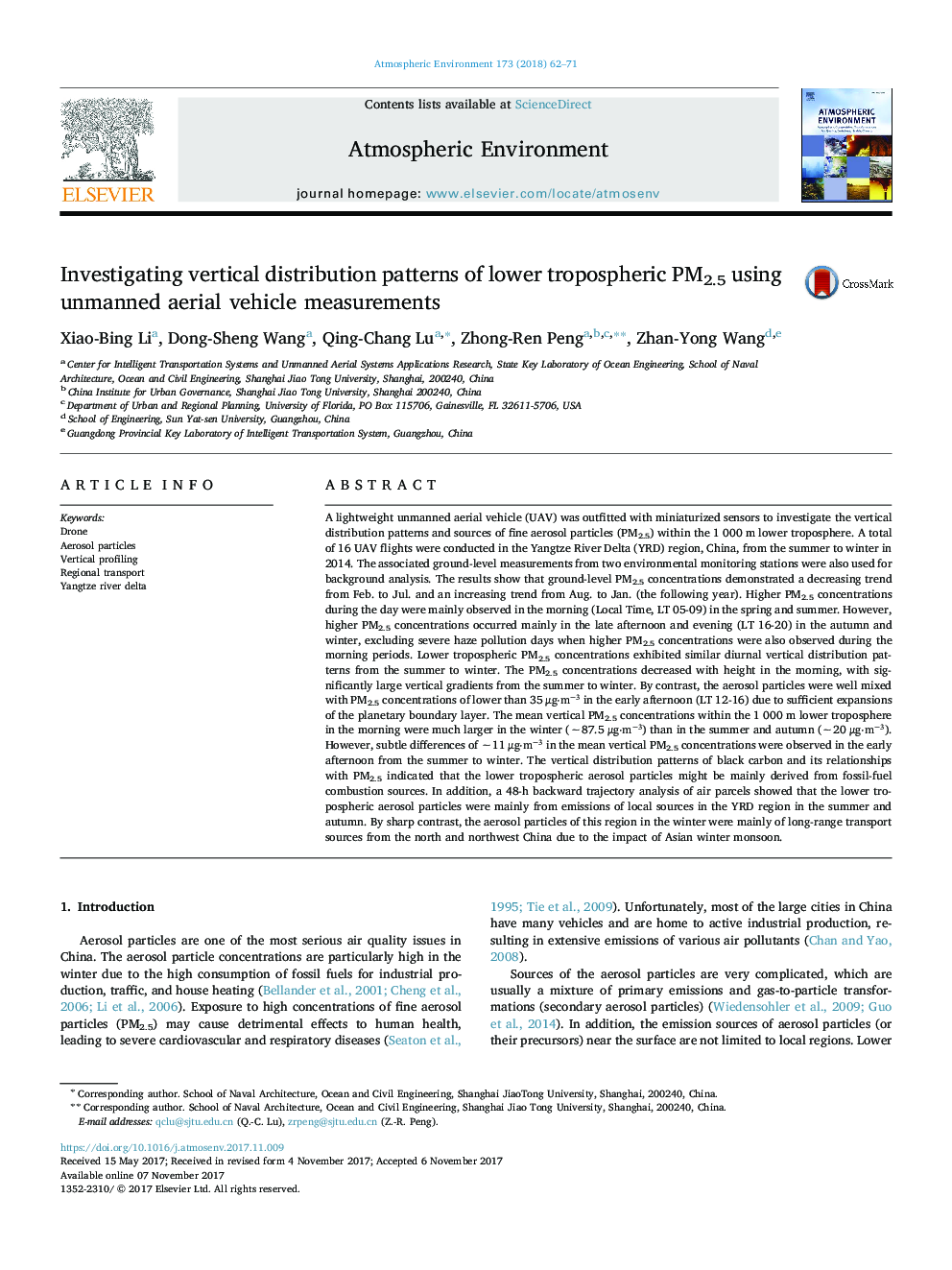 Investigating vertical distribution patterns of lower tropospheric PM2.5 using unmanned aerial vehicle measurements