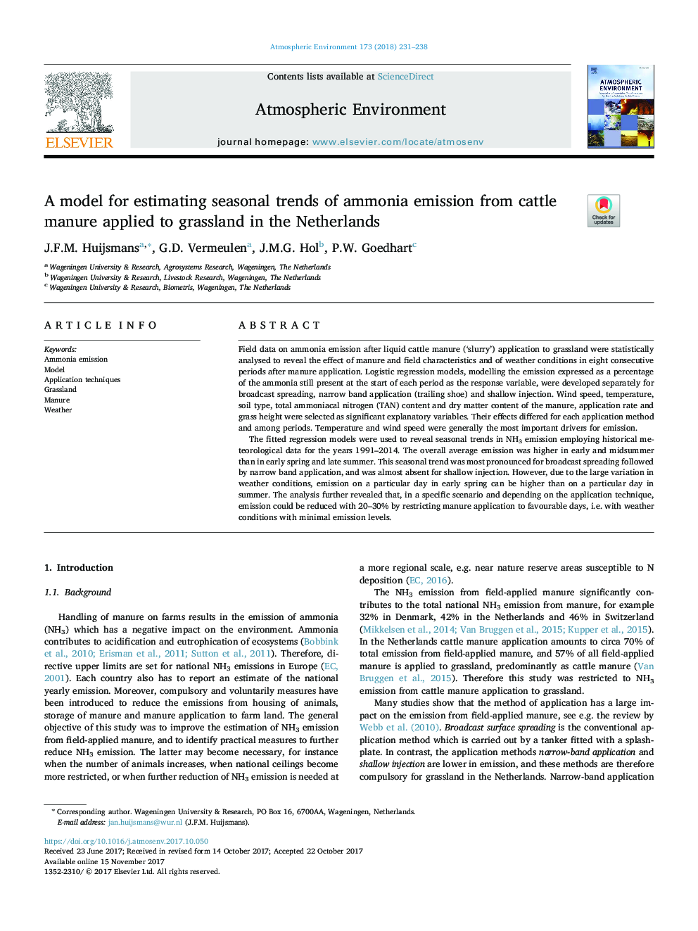 A model for estimating seasonal trends of ammonia emission from cattle manure applied to grassland in the Netherlands