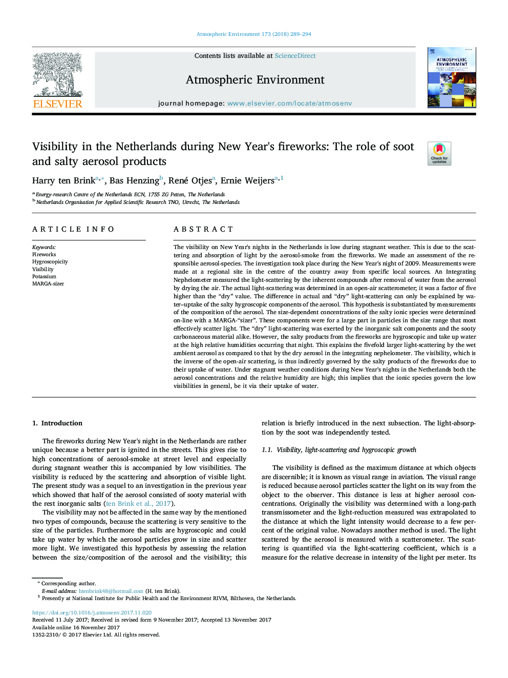 Visibility in the Netherlands during New Year's fireworks: The role of soot and salty aerosol products