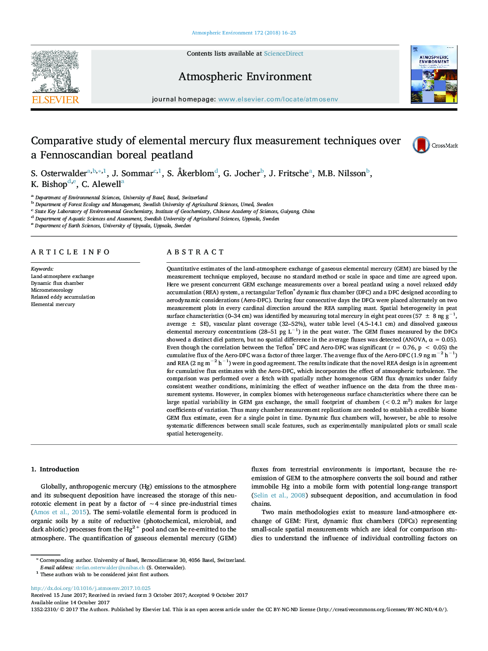 Comparative study of elemental mercury flux measurement techniques over a Fennoscandian boreal peatland