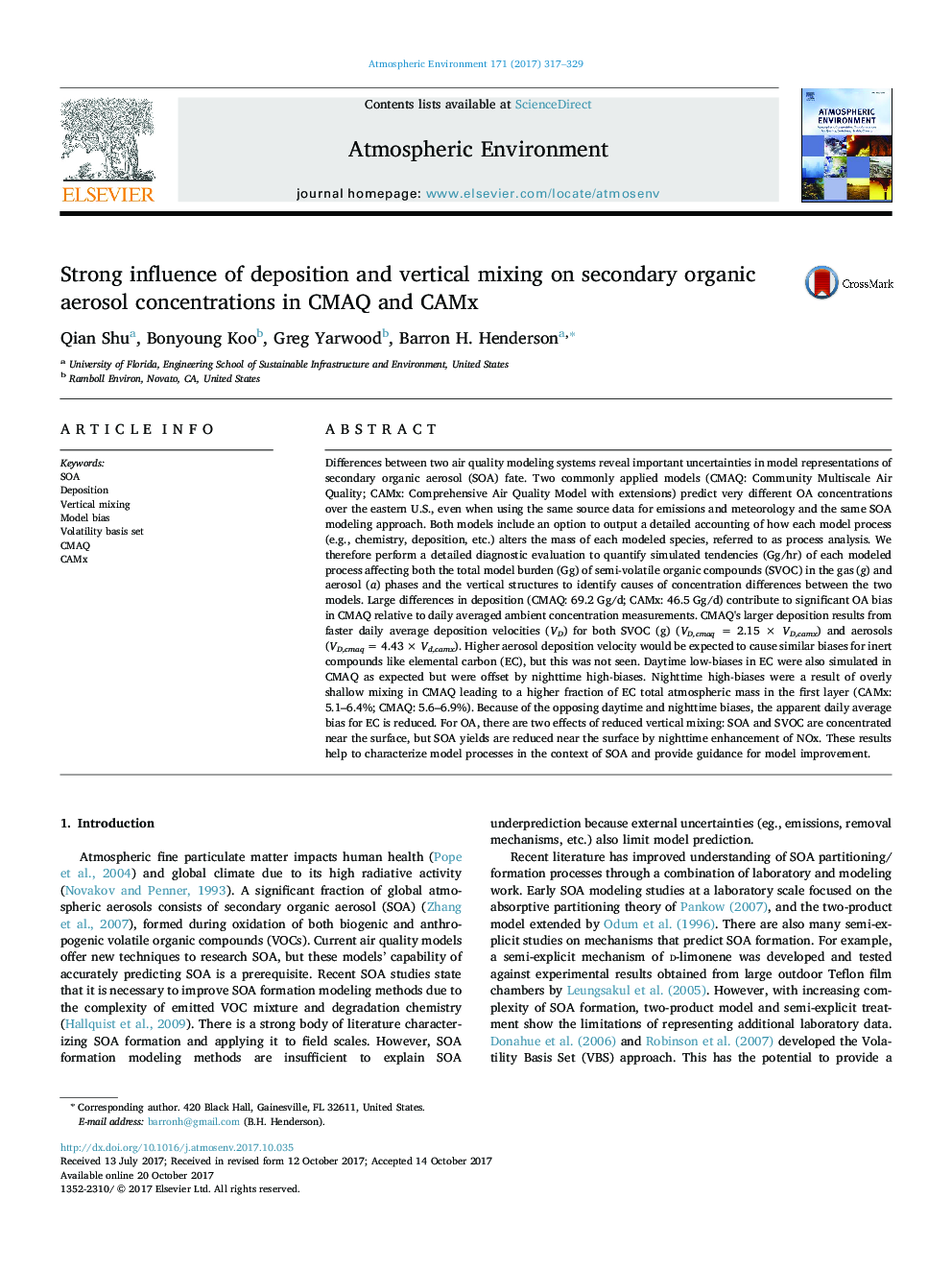 Strong influence of deposition and vertical mixing on secondary organic aerosol concentrations in CMAQ and CAMx