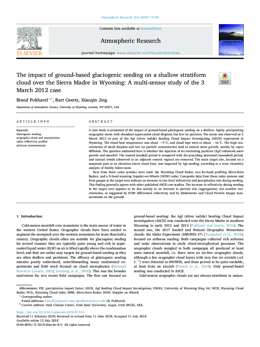 The impact of ground-based glaciogenic seeding on a shallow stratiform cloud over the Sierra Madre in Wyoming: A multi-sensor study of the 3 March 2012 case