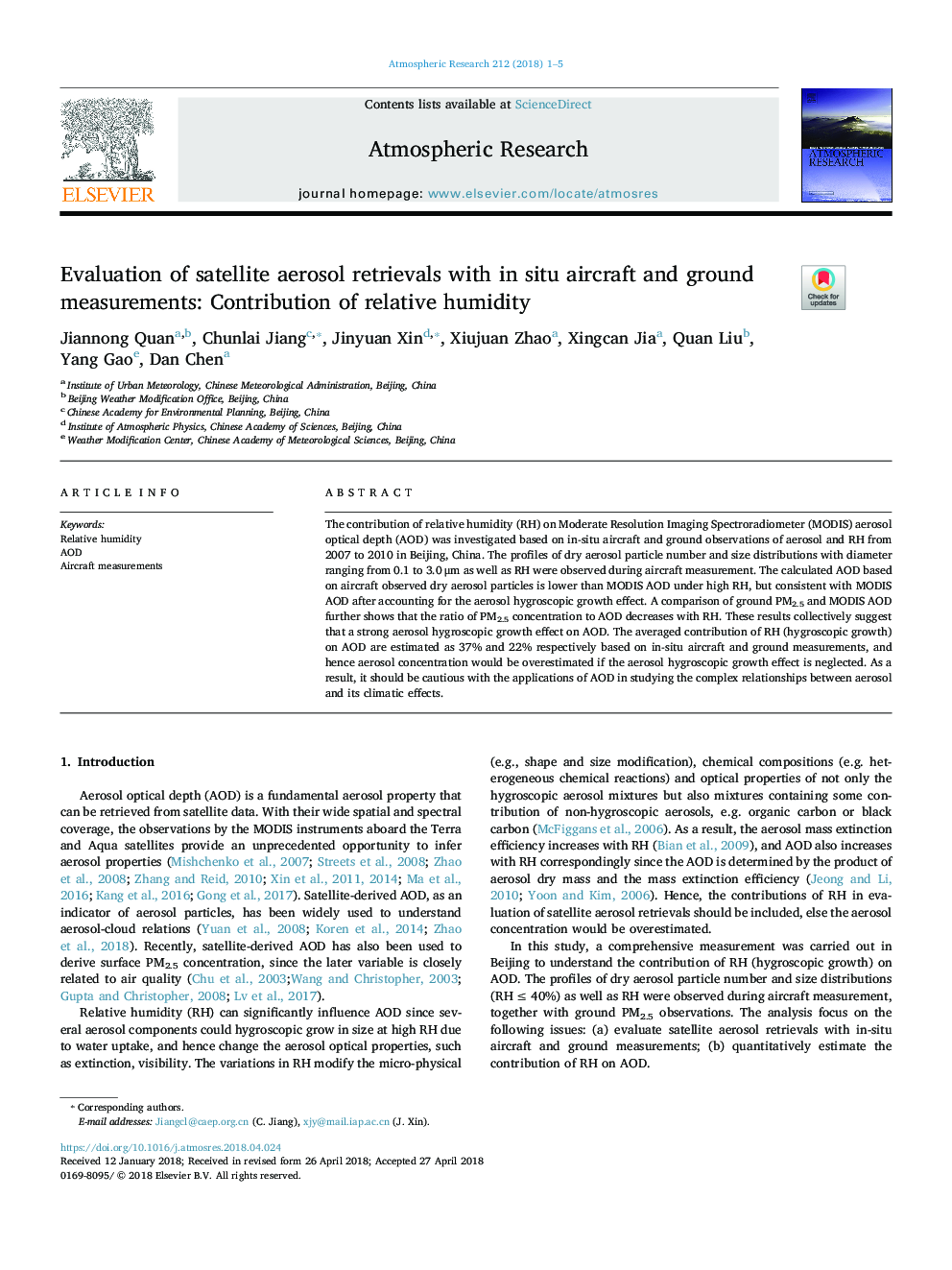 Evaluation of satellite aerosol retrievals with in situ aircraft and ground measurements: Contribution of relative humidity