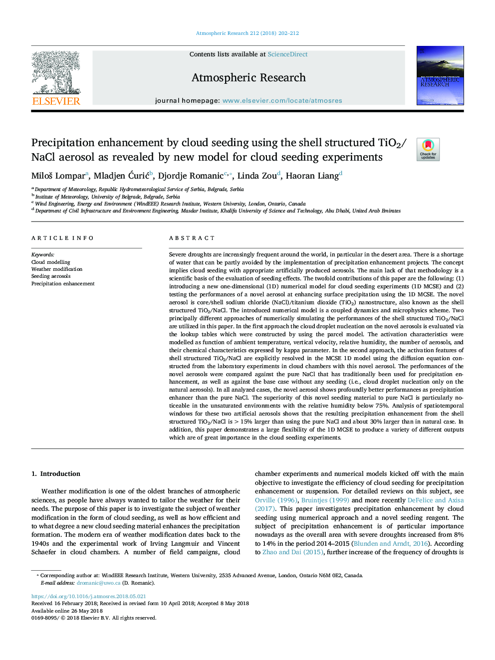 Precipitation enhancement by cloud seeding using the shell structured TiO2/NaCl aerosol as revealed by new model for cloud seeding experiments