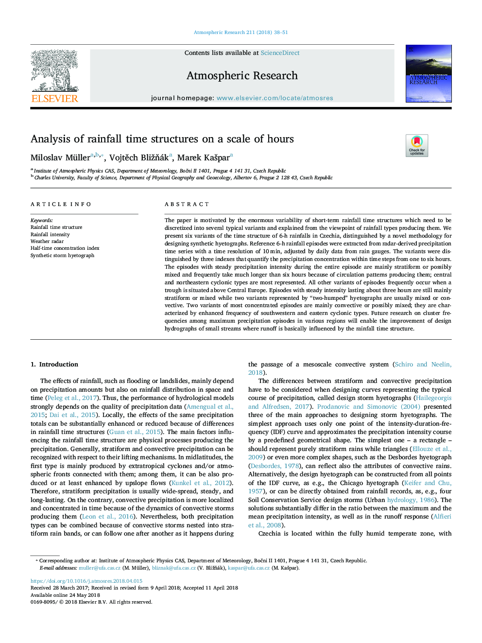 Analysis of rainfall time structures on a scale of hours