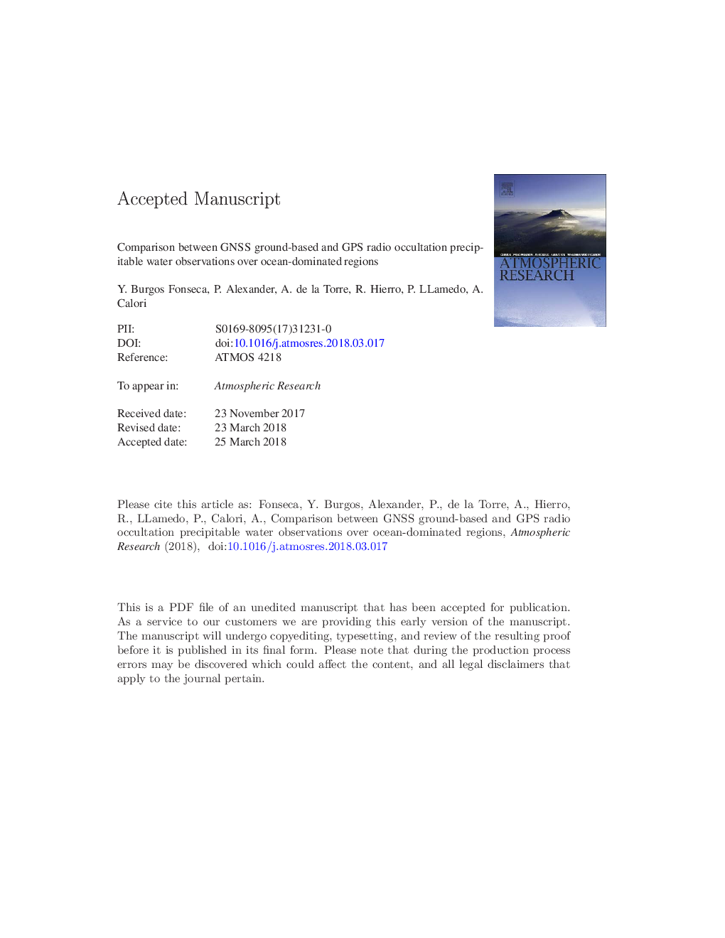 Comparison between GNSS ground-based and GPS radio occultation precipitable water observations over ocean-dominated regions