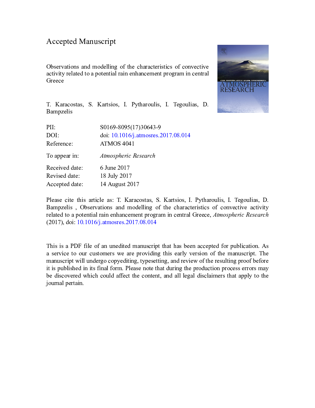 Observations and modelling of the characteristics of convective activity related to a potential rain enhancement program in central Greece