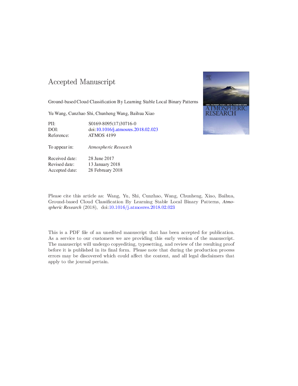 Ground-based cloud classification by learning stable local binary patterns