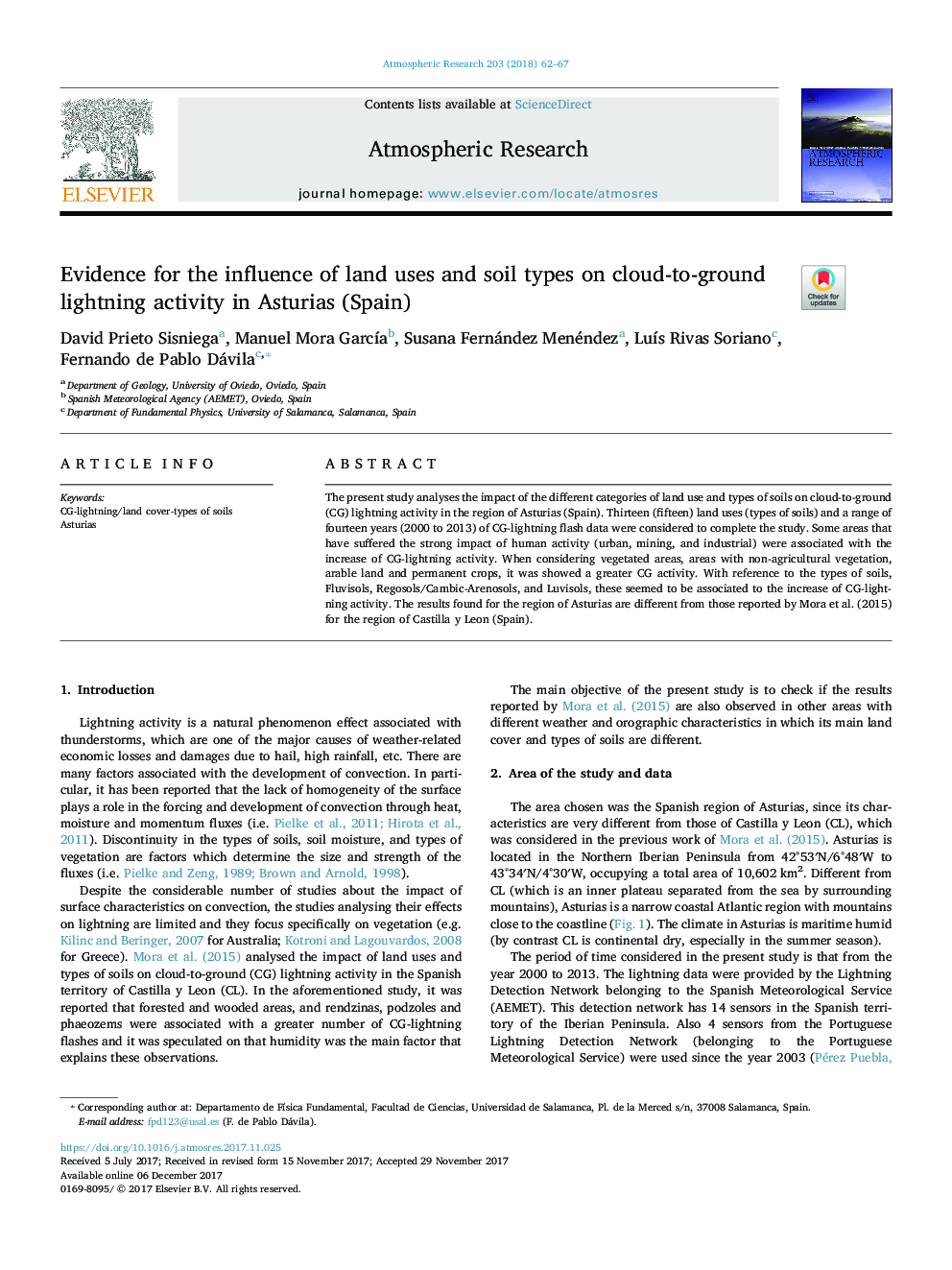 Evidence for the influence of land uses and soil types on cloud-to-ground lightning activity in Asturias (Spain)