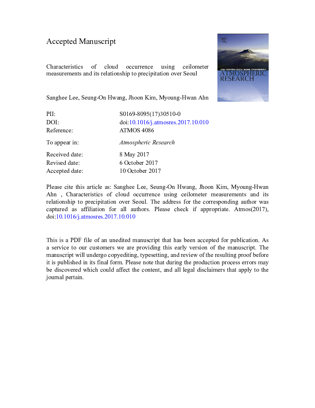 Characteristics of cloud occurrence using ceilometer measurements and its relationship to precipitation over Seoul