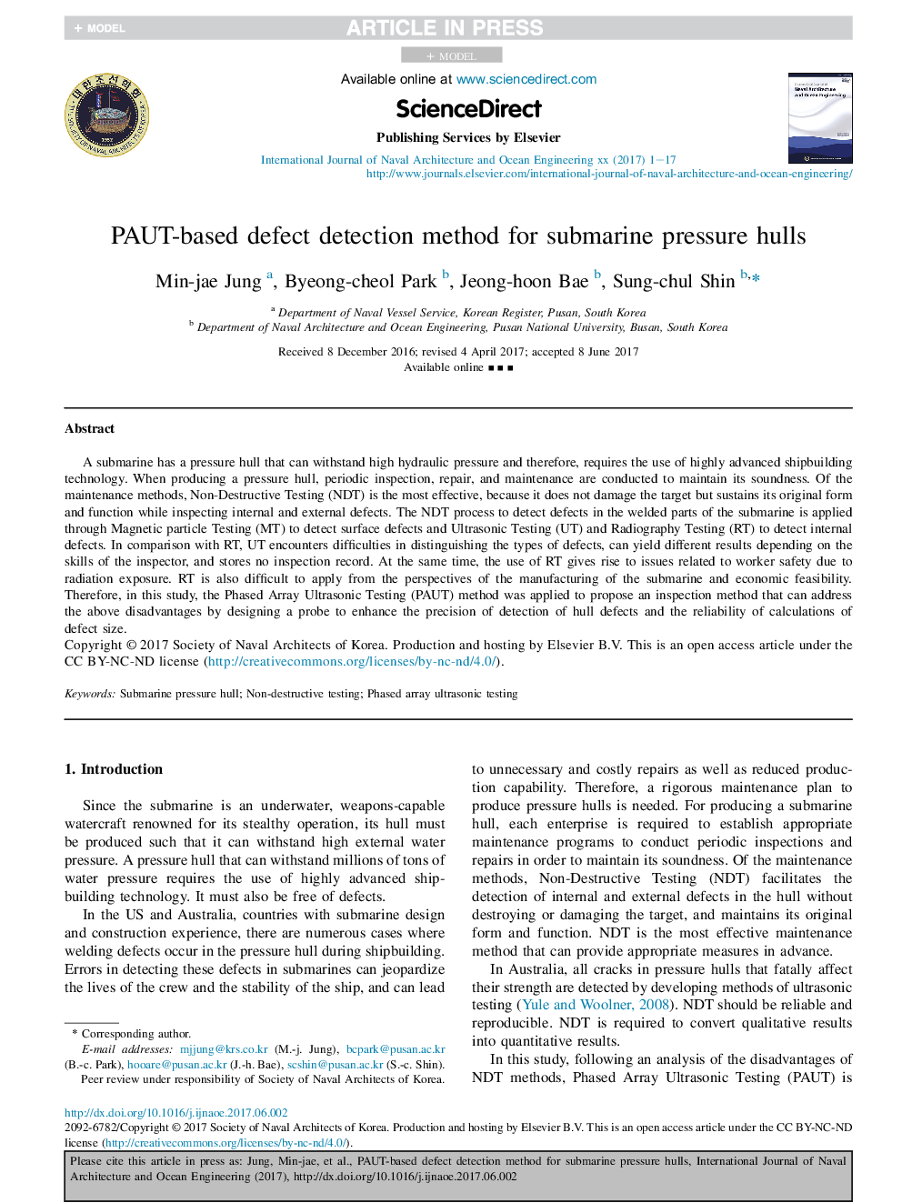 PAUT-based defect detection method for submarine pressure hulls