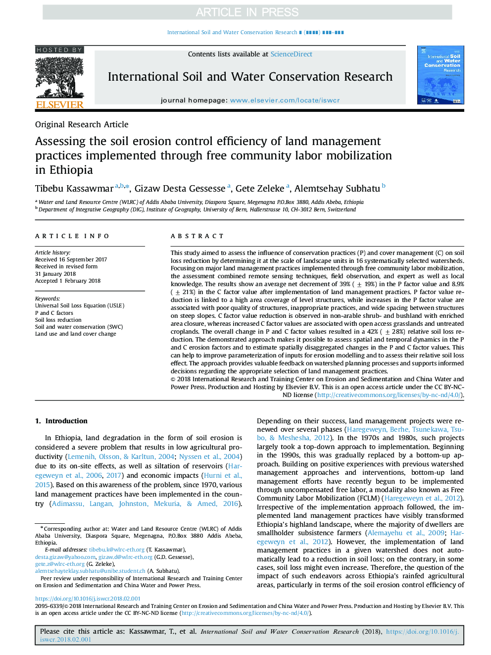 Assessing the soil erosion control efficiency of land management practices implemented through free community labor mobilization in Ethiopia