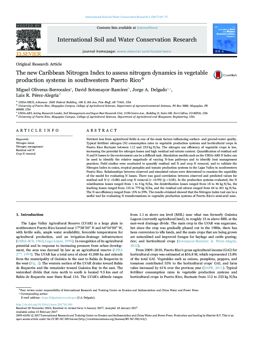 The new Caribbean Nitrogen Index to assess nitrogen dynamics in vegetable production systems in southwestern Puerto Rico