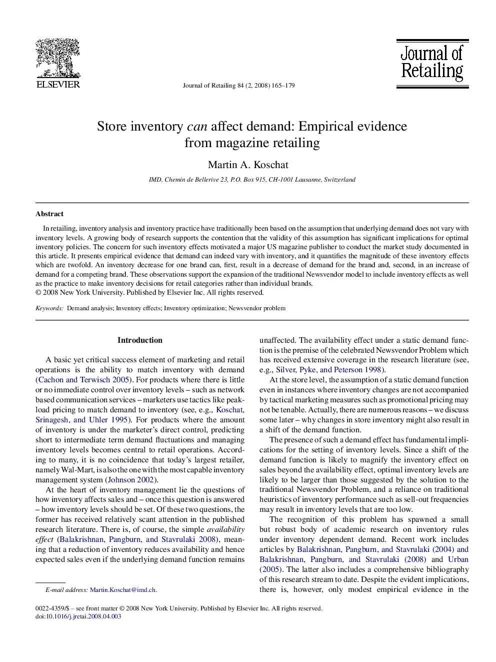 Store inventory can affect demand: Empirical evidence from magazine retailing