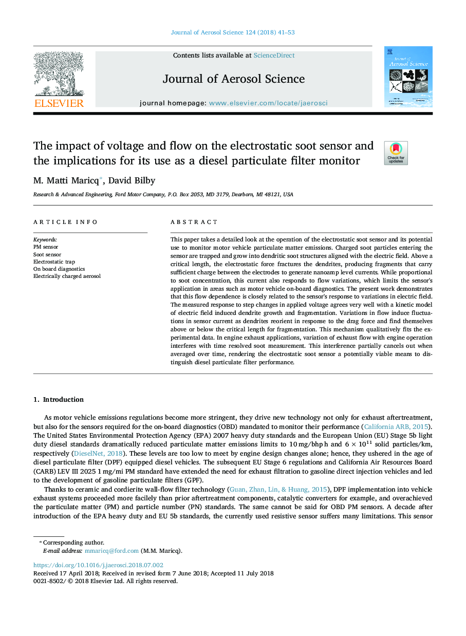 The impact of voltage and flow on the electrostatic soot sensor and the implications for its use as a diesel particulate filter monitor