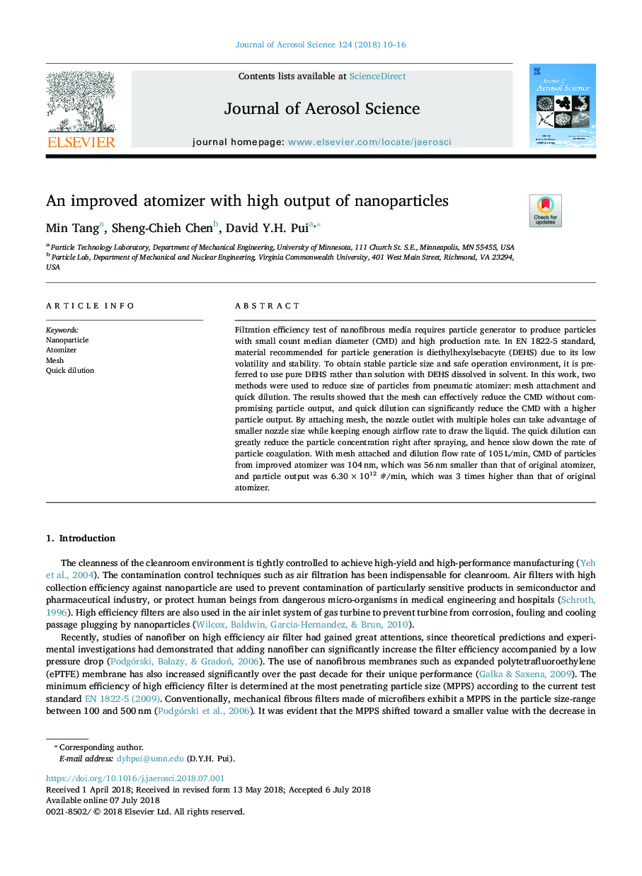 An improved atomizer with high output of nanoparticles