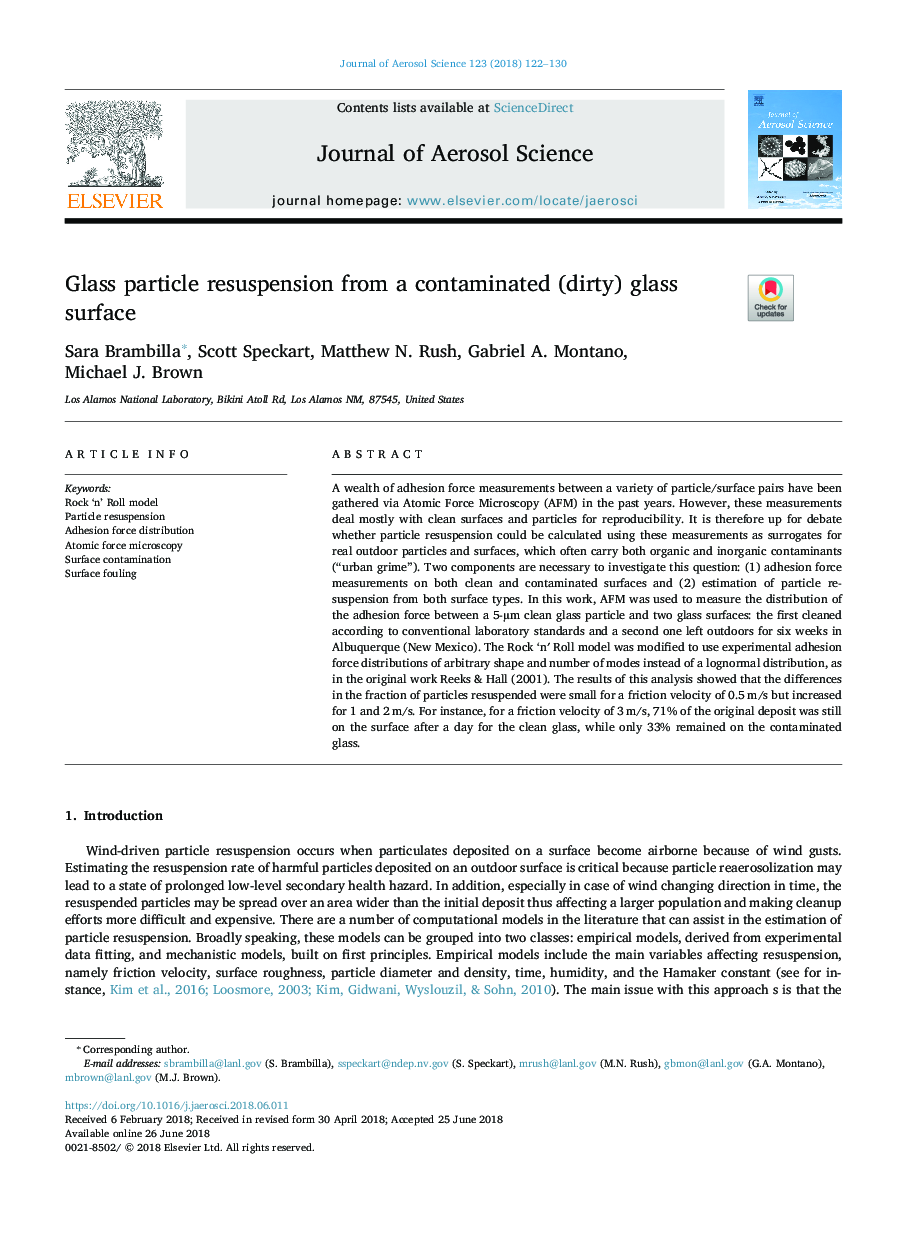 Glass particle resuspension from a contaminated (dirty) glass surface