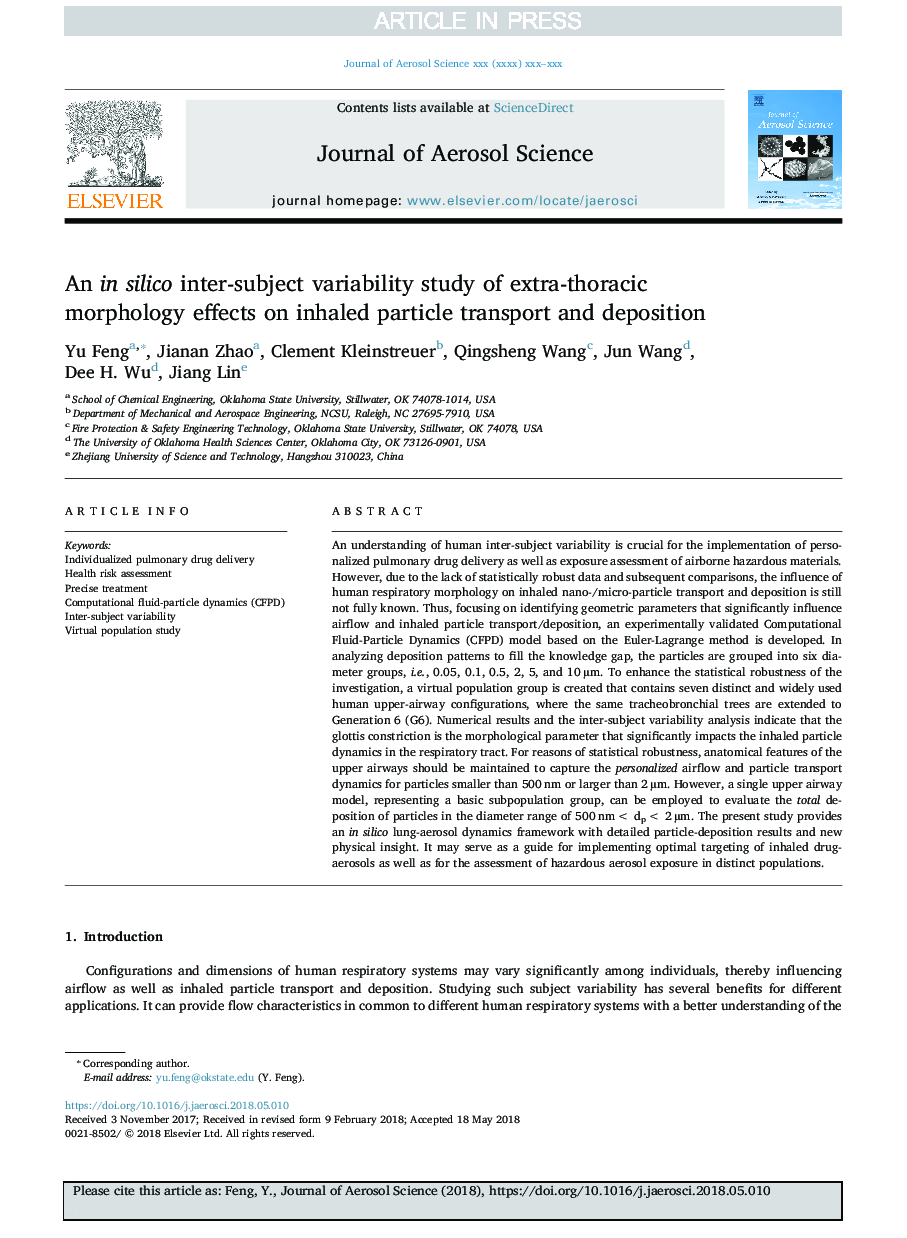 An in silico inter-subject variability study of extra-thoracic morphology effects on inhaled particle transport and deposition