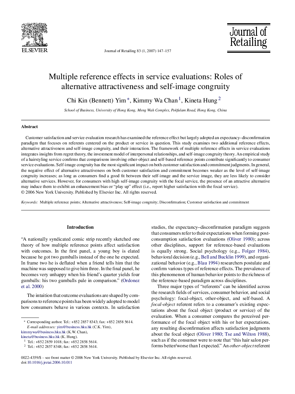 Multiple reference effects in service evaluations: Roles of alternative attractiveness and self-image congruity