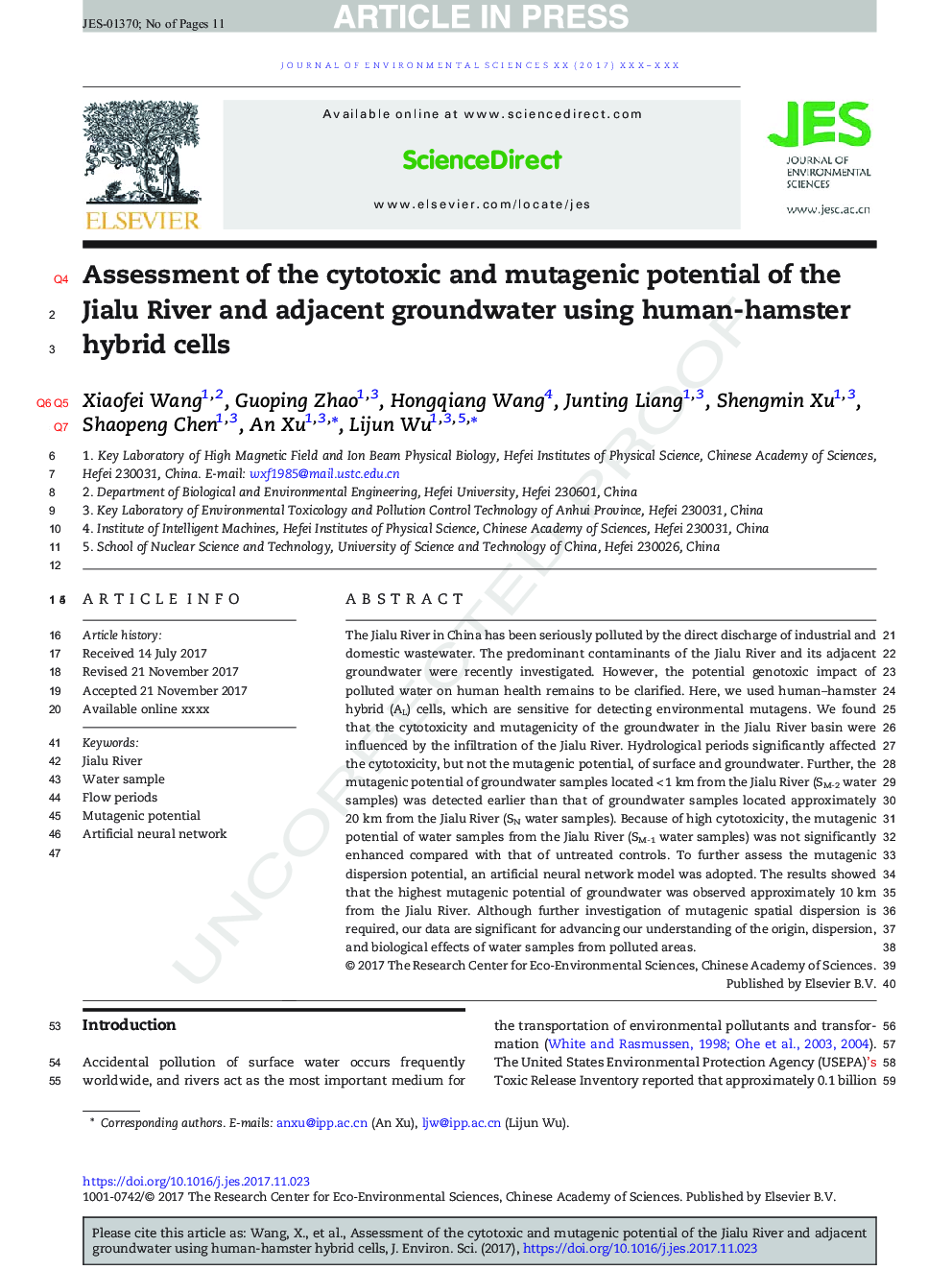 Assessment of the cytotoxic and mutagenic potential of the Jialu River and adjacent groundwater using human-hamster hybrid cells