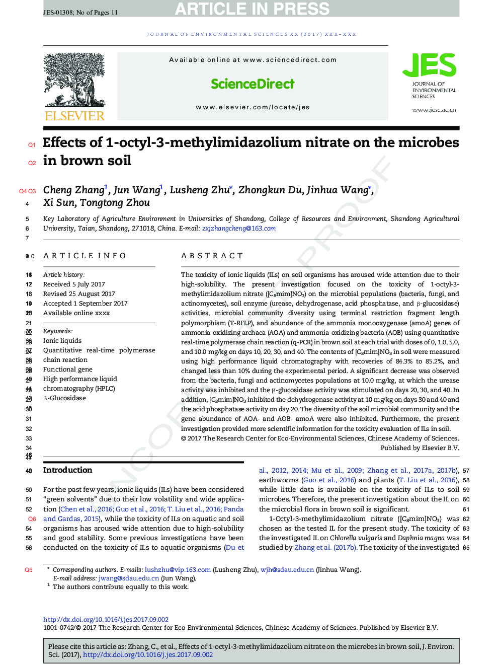 Effects of 1-octyl-3-methylimidazolium nitrate on the microbes in brown soil