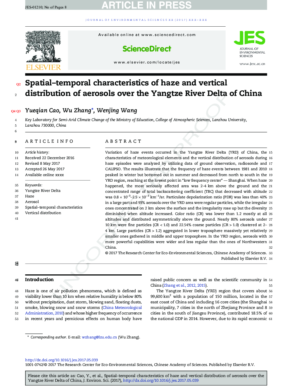 ویژگی های فضایی و زمانی از پخش و پخش عمودی اسپری ها در دلتای رودخانه یانگ تسه چین 