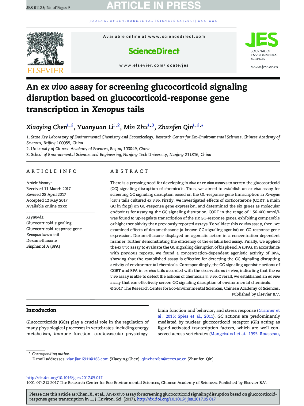 An ex vivo assay for screening glucocorticoid signaling disruption based on glucocorticoid-response gene transcription in Xenopus tails