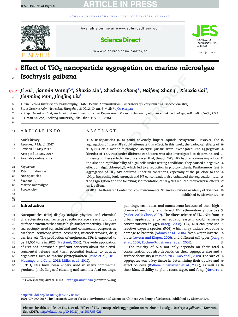 Effect of TiO2 nanoparticle aggregation on marine microalgae Isochrysis galbana