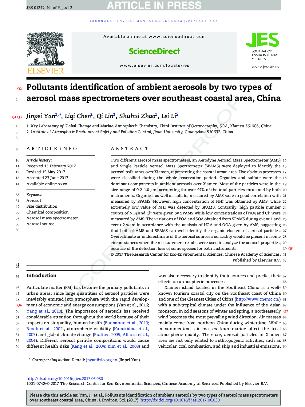 آلاینده های آلاینده های آلاینده های محیطی توسط دو نوع طیف سنج جرمی آئروسل در منطقه ساحلی جنوب شرقی، چین 