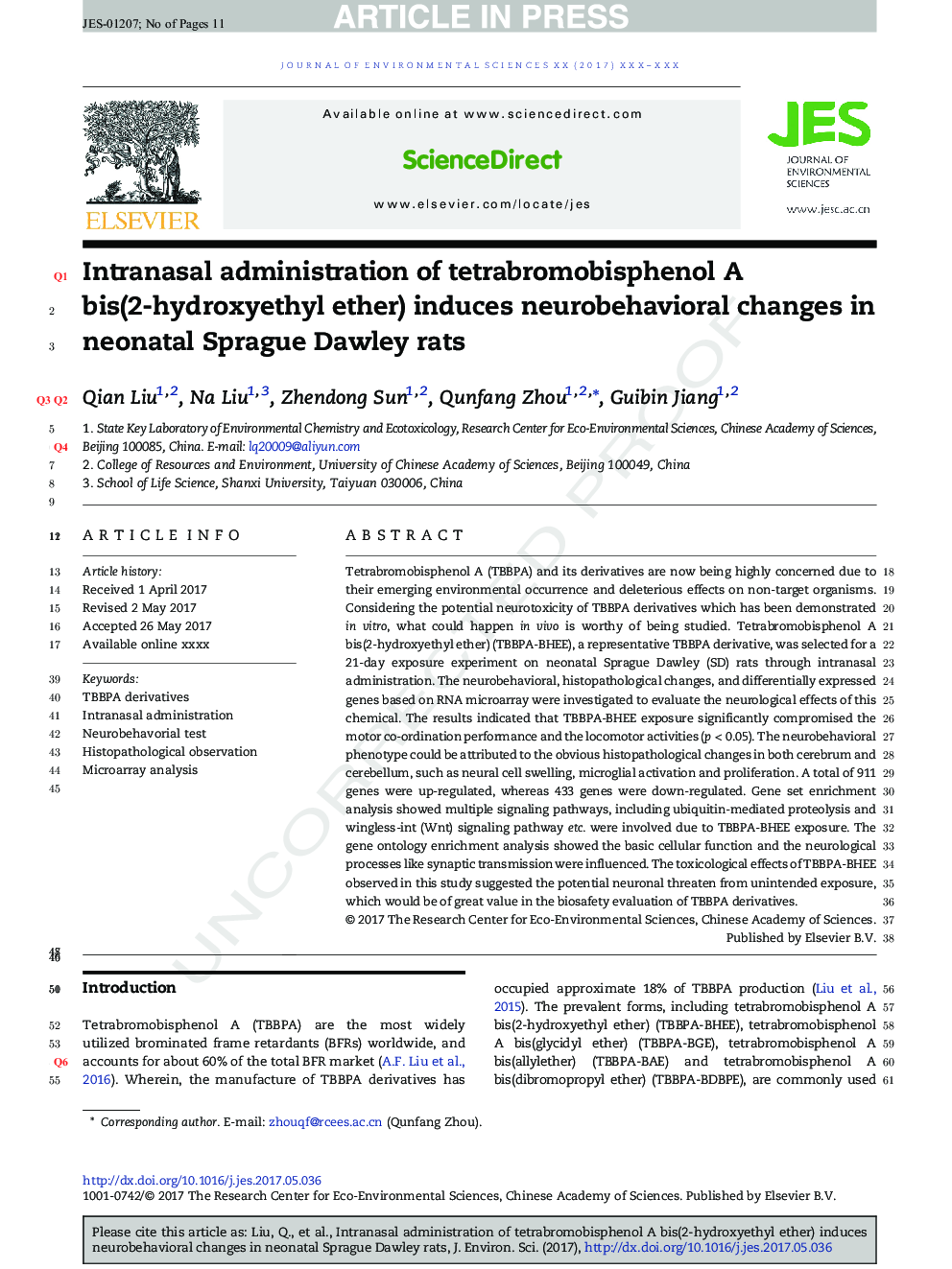 Intranasal administration of tetrabromobisphenol A bis(2-hydroxyethyl ether) induces neurobehavioral changes in neonatal Sprague Dawley rats