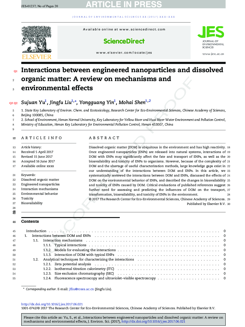 Interactions between engineered nanoparticles and dissolved organic matter: A review on mechanisms and environmental effects