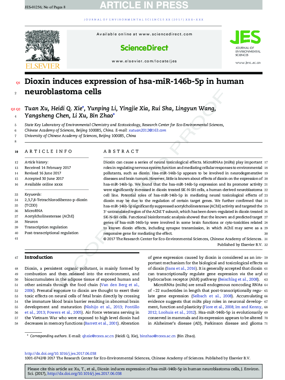 Dioxin induces expression of hsa-miR-146b-5p in human neuroblastoma cells