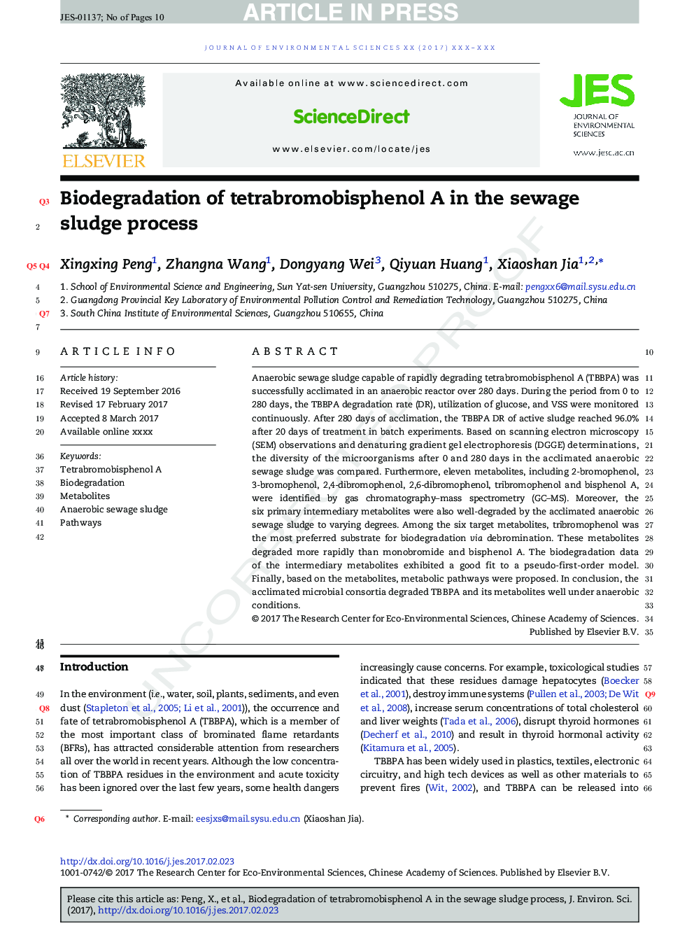 Biodegradation of tetrabromobisphenol A in the sewage sludge process