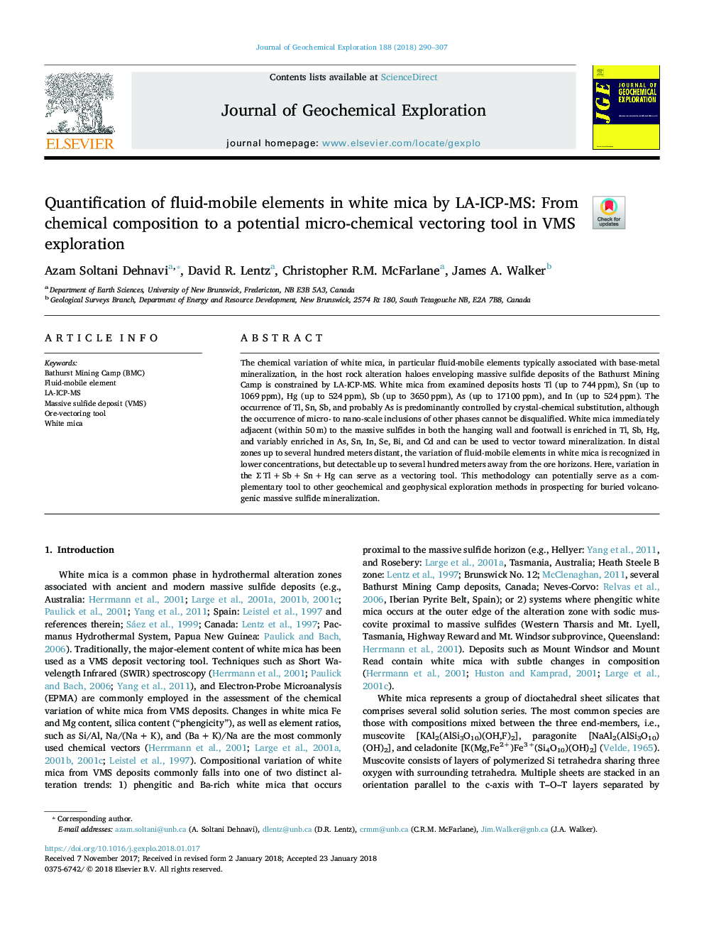 Quantification of fluid-mobile elements in white mica by LA-ICP-MS: From chemical composition to a potential micro-chemical vectoring tool in VMS exploration