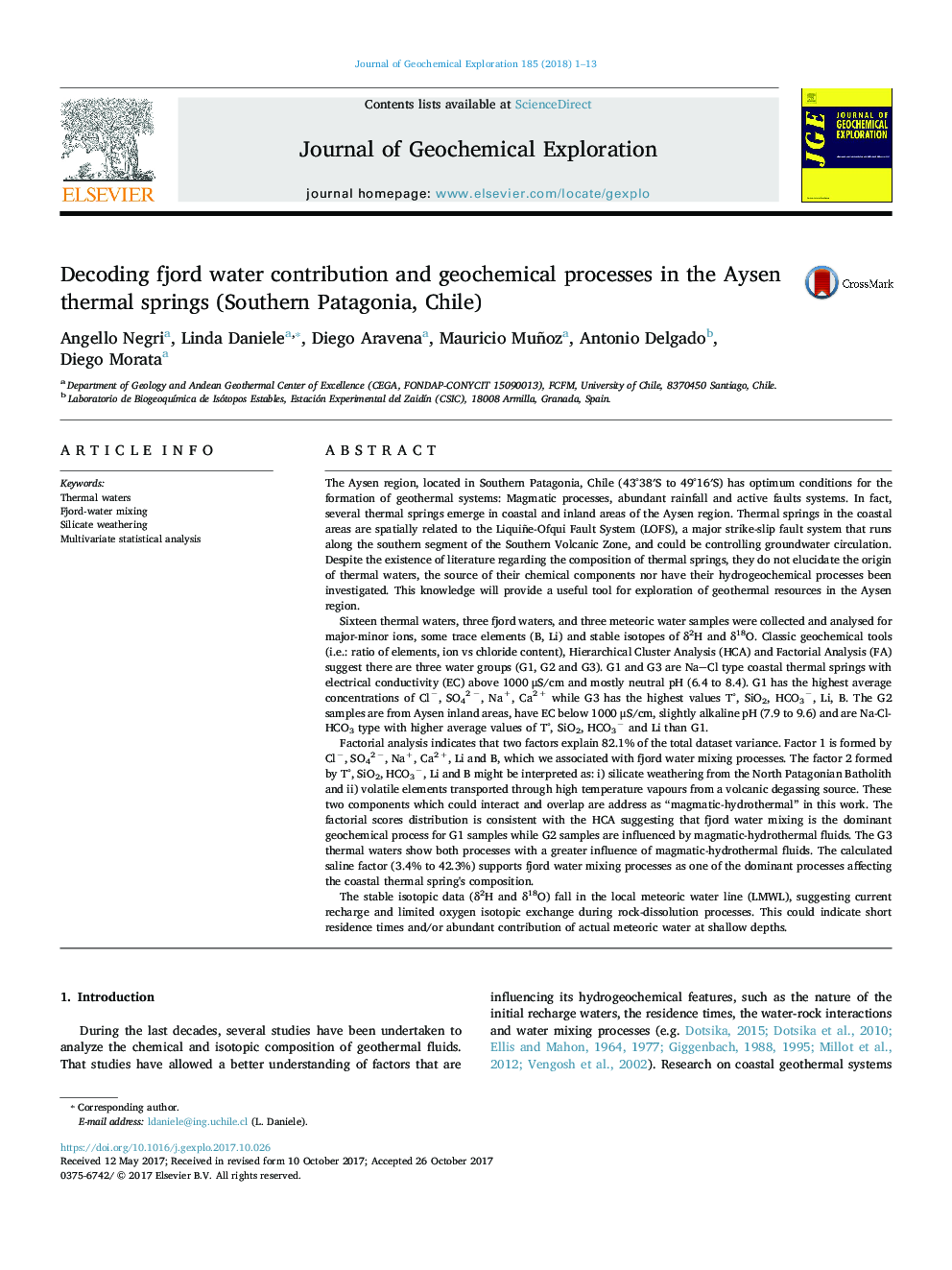 Decoding fjord water contribution and geochemical processes in the Aysen thermal springs (Southern Patagonia, Chile)